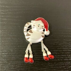 VTG Avon Articulated Christmas Pin Cat Brooch Jointed Legs Santa Hat Red…